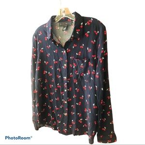 Poly Esther Blue Cherry Print Blouse
